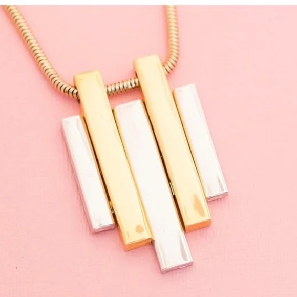 Avon Jewelry - Vtg Avon Gold Tone Silver Tone Abstract Modernist Pendant Chain Necklace 20”